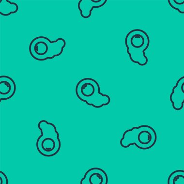 Mavi çizgi çırpılmış yumurta ikonu yeşil arka planda izole edilmiş pürüzsüz desen. Ev yemeği, sahanda yumurta, sağlıklı kahvaltı, omlet ikonu. Vektör.