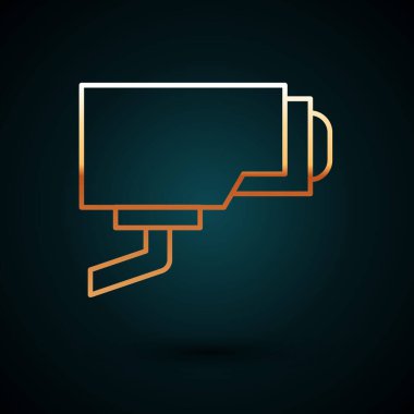 Altın çizgili kamera ikonu koyu mavi arkaplanda izole edilmiş. Vektör.