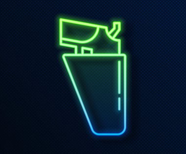 Tabanca kılıfındaki parlak neon hattı tabancası mavi arka planda izole edildi. Vektör.