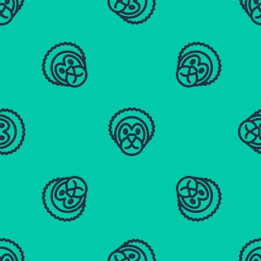 Mavi çizgi Vahşi Aslan ikonu yeşil arka planda kusursuz desen izole etti. Vektör.