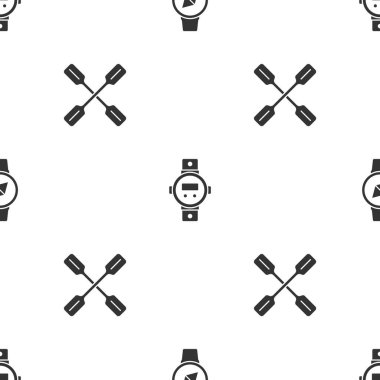 Pusula, dalış saati ve kürekleri kusursuz desene ayarlayın. Vektör.