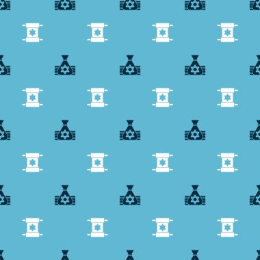 Musevi para çantası ve Tevrat parşömenini kusursuz desenlere ayarlayın. Vektör.