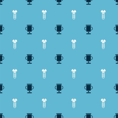 Ödül kupasını bisiklet ve metal vidayla kusursuz desen üzerine ayarla. Vektör.