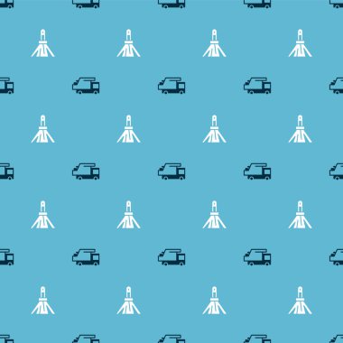 Çöp kamyonu ve süpürge sapını pürüzsüz desene ayarlayın. Vektör.