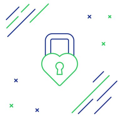 Beyaz arka planda izole edilmiş, kalp ikonu şeklinde bir Çizgi Kalesi. Kilitli Kalp. Aşk sembolü ve anahtar deliği işareti. Sevgililer Günü. Renkli taslak konsepti. Vektör.