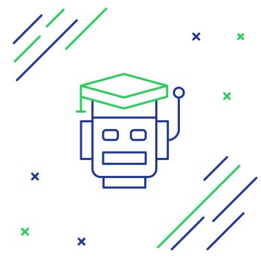 Çizgi Robotu simgesi beyaz arkaplanda izole edildi. Yapay zeka, makine öğrenme, bulut hesaplama. Renkli taslak konsepti. Vektör.