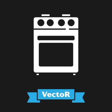 Siyah arkaplanda beyaz fırın simgesi var. Fırın tabelası. Vektör.