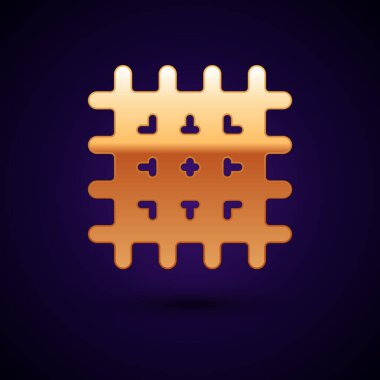 Siyah arka planda izole edilmiş Altın Kraker bisküvi ikonu. Tatlı kurabiye. Vektör.