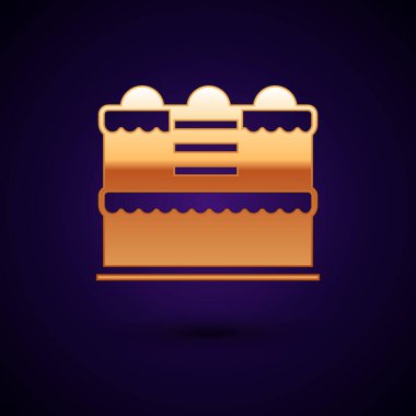 Altın Kek simgesi siyah arkaplanda izole edildi. Doğum günün kutlu olsun. Vektör.