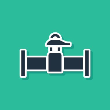 Mavi Endüstri metalik boru ve kapakçık ikonu yeşil arka planda izole edildi. Vektör.