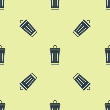 Mavi Çöp kutusu simgesi sarı arkaplandaki kusursuz deseni izole etti. Çöp kutusu tabelası. Sepet simgesini geri dönüştür. Ofis çöpü ikonu. Vektör.