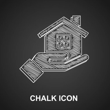 Tebeşir Evi 'nin simgesi siyah arka planda izole edildi. Sigorta konsepti. Güvenlik, güvenlik, koruma, konsept koruma. Vektör.