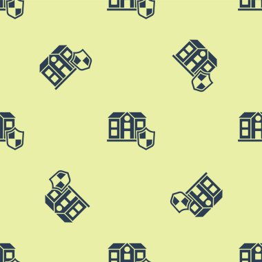 Mavi Saray 'ın simgesi sarı arka planda izole edilmiş. Sigorta konsepti. Güvenlik, güvenlik, koruma, konsept koruma. Vektör.