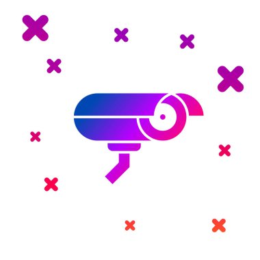 Renkli güvenlik kamerası simgesi beyaz arkaplanda izole edildi. Kademeli rastgele dinamik şekiller. Vektör.