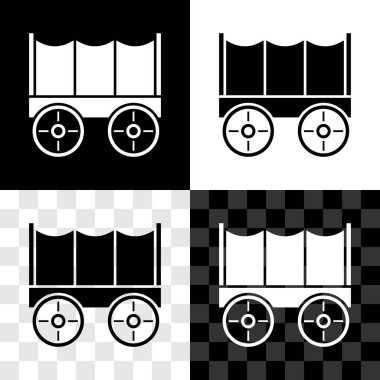 Vahşi batı araba simgesini siyah beyaz, şeffaf arkaplanda izole et. Vektör.