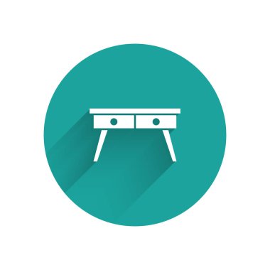 Beyaz Saray masa simgesi uzun gölgeli izole edilmiş. Yeşil daire düğmesi. Vektör.