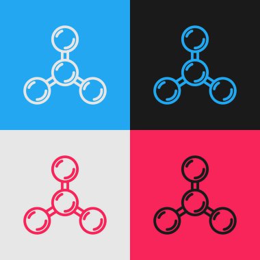 Pop sanat çizgisi Molekül simgesi renk arkaplanında izole edildi. Kimya moleküllerinin yapısı, fen öğretmenlerinin yenilikçi eğitim posteri. Vektör.