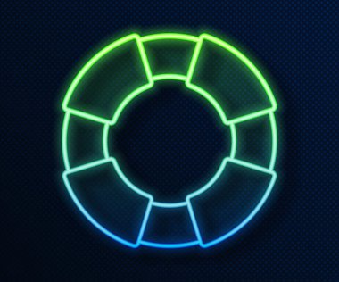 Parlayan neon hattı Lifebuoy simgesi mavi arkaplanda izole edildi. Can simidi sembolü. Vektör.