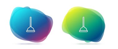 Beyaz arka planda izole edilmiş boru temizleme ikonu için ahşap saplı kauçuk pompayı ayarla. Tuvalet pompası. Sıvı şekilli soyut pankart. Vektör.