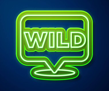 Parlayan neon hattı. Mavi arka planda vahşi batı simgesine işaret ediyor. Batı tabelası, mesaj panosu, yön bulma işareti. Vektör.