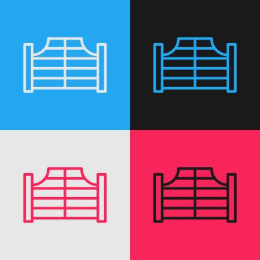 Pop sanat çizgisi Eski batı sallanan salon kapısı ikonu Renkli arka planda izole. Vektör.