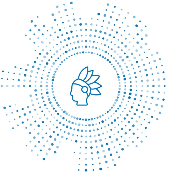 Mavi çizgi Amerikan yerlisi ikonu beyaz arka planda izole edildi. Soyut çember rastgele noktalar. Vektör.