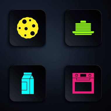 Fırın, kurabiye ya da bisküvi, süt ve krep için kağıt paketi. Siyah kare düğme. Vektör.