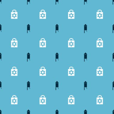 Havai fişek roketini ve alışveriş torbasını, David 'in yıldızıyla aynı hizaya getir. Vektör.