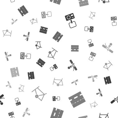 Eylem ekstrem kamerasını, bisiklet şeridini, gidonu ve çerçeveyi pürüzsüz desene ayarlayın. Vektör.