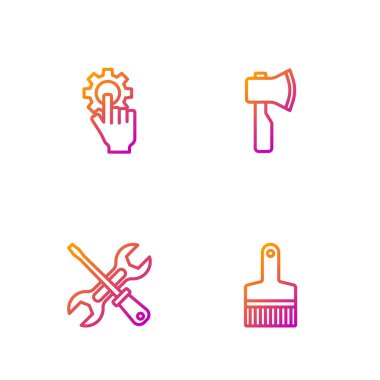 Boya fırçasını, tornavidayı ve anahtarı ayarla, eli ve baltayı ayarla. Renk simgeleri. Vektör.