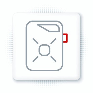 Motor makine yağı simgesi için çizgi kutusu beyaz arkaplanda izole edildi. Benzin bidonu. Yağ değiştirme ve onarım servisi. Motor yağı işareti. Renkli taslak konsepti. Vektör.