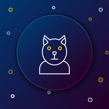 Çizgi kedi simgesi mavi arkaplanda izole edildi. Hayvan sembolü. Renkli taslak konsepti. Vektör.