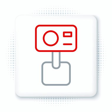 Çizgi Eylemi ekstrem kamera simgesi beyaz arkaplanda izole edildi. Ekstrem sporları çekmek için video kamera ekipmanı. Renkli taslak konsepti. Vektör.