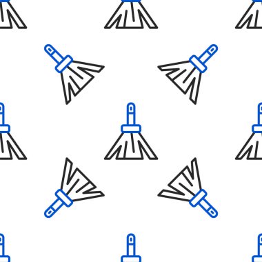 Çizgi süpürge simgesi beyaz arkaplanda izole edilmiş pürüzsüz desen. Temizlik hizmeti konsepti. Renkli taslak konsepti. Vektör.