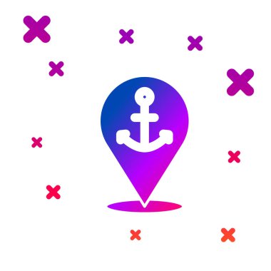 Beyaz arkaplanda çapa simgesi izole edilmiş renk haritası işaretçisi. Kademeli rastgele dinamik şekiller. Vektör.