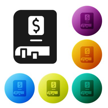 Siyah Finansal Kitap simgesi beyaz arkaplanda izole edildi. Simgeleri renk daire düğmelerine ayarla. Vektör.