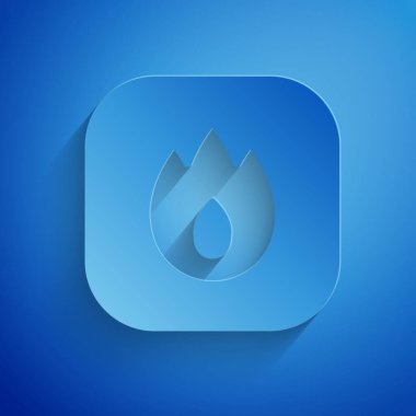 Kağıt kesiği Ateş alev simgesi mavi arkaplanda izole edildi. Kağıt sanatı tarzı. Vektör.