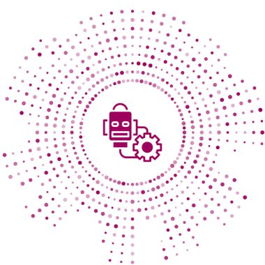 Purple Robot setting icon isolated on white background. Artificial intelligence, machine learning, cloud computing. Abstract circle random dots. Vector.