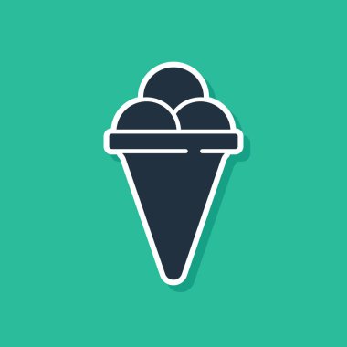 Yeşil arka planda izole edilmiş waffle külahlı mavi dondurma. Güzel sembol. Vektör.