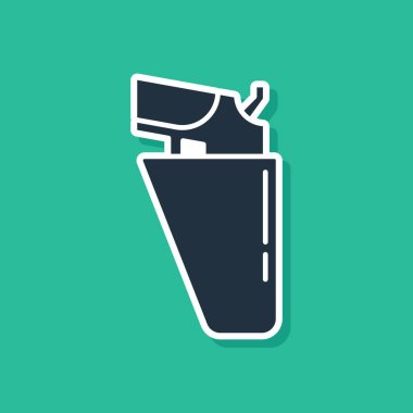 Blue Revolver gun in holster icon isolated on green background.  Vector.