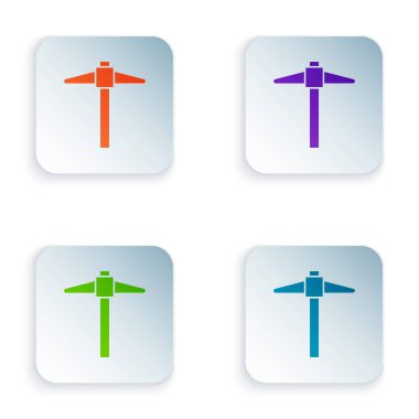 Color Pickaxe icon isolated on white background. Set colorful icons in square buttons. Vector.