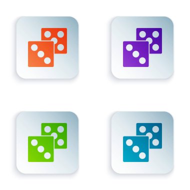 Color Game dice icon isolated on white background. Casino gambling. Set colorful icons in square buttons. Vector.