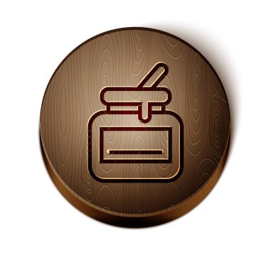 Kahverengi çizgi kavanoz bal ikonu beyaz arka planda izole. Yiyecek bankası. Tatlı doğal gıda sembolü. Tahta daire düğmesi. Vektör.
