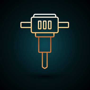 Altın çizgili inşaat matkabı ikonu koyu mavi arka planda izole edilmiş. Vektör.