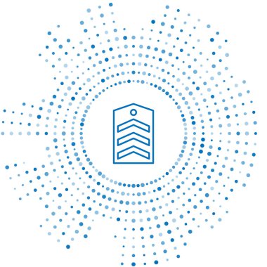 Mavi çizgi sembolü beyaz arkaplanda izole edildi. Askeri rozet işareti. Soyut çember rastgele noktalar. Vektör.