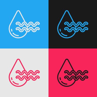 Pop sanat serisi temiz su simgesini renk arkaplanında izole eder. İşaret geri dönüşümlü bir damla su. Vektör.