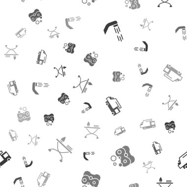 Duş başlığını, süngeri, çöp kamyonunu ve ütü masasını pürüzsüz demire ayarlayın. Vektör.