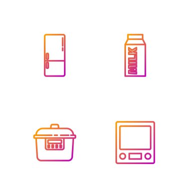 Elektronik ölçekler, yavaş pişirme makinesi, buzdolabı ve süt için kağıt paketi ayarla. Renk simgeleri. Vektör.