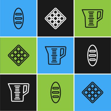 Ekmek somunu, ölçü kabı ve gözleme ikonunu ayarla. Vektör.