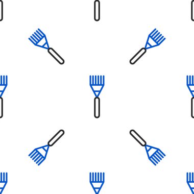 Çizgi Bahçesi tırmık simgesi beyaz arka planda izole edilmiş pürüzsüz desen. Bahçecilik, tarım, çiftçilik aleti. Toprak işçisi. Temizlik ekipmanları. Renkli taslak konsepti. Vektör.